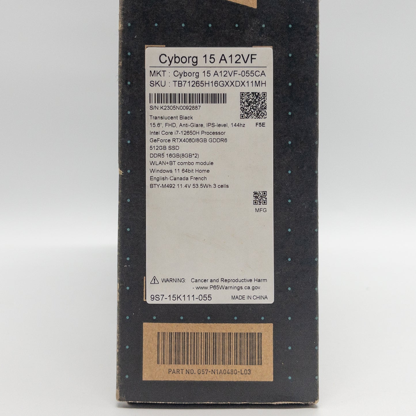 MSI Cyborg 15 A12VF 15.6" i7-12650H 16GB RAM 512GB SSD RTX 4060 Read Screen