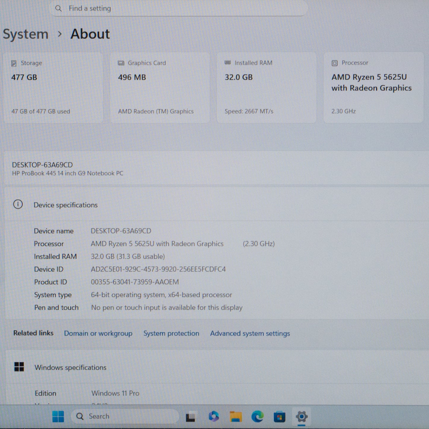 HP ProBook 64T29UT 14" Ryzen 5 5625U 2.3GHz 32GB RAM 512GB SSD