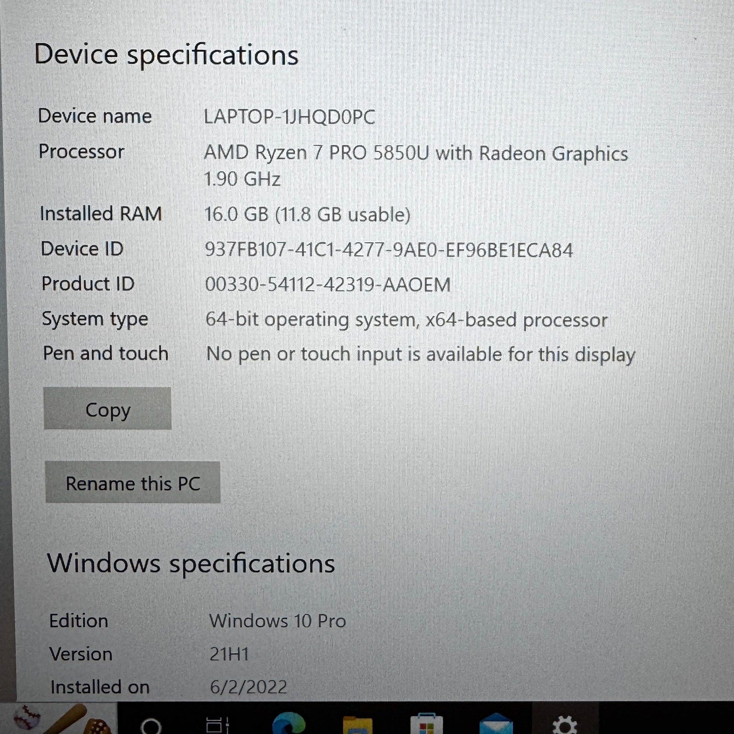 Lenovo ThinkPad P14s Gen 2 14" Ryzen 7 Pro 5850U 16GB RAM 512GB SSD Bad Batt